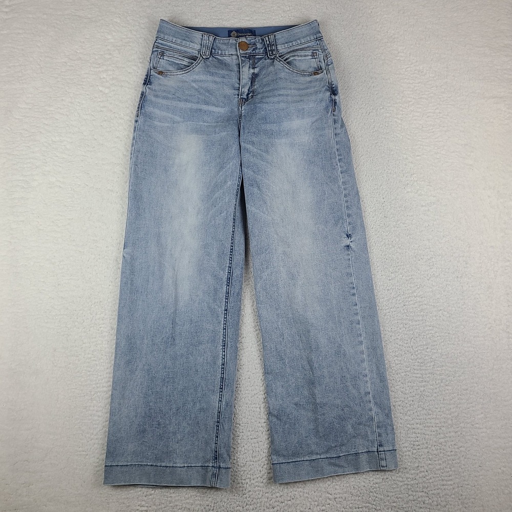 Democracy Jeans Womens 6P 6 Petite Blue Ab Solution Wide Leg Crop Light Wash